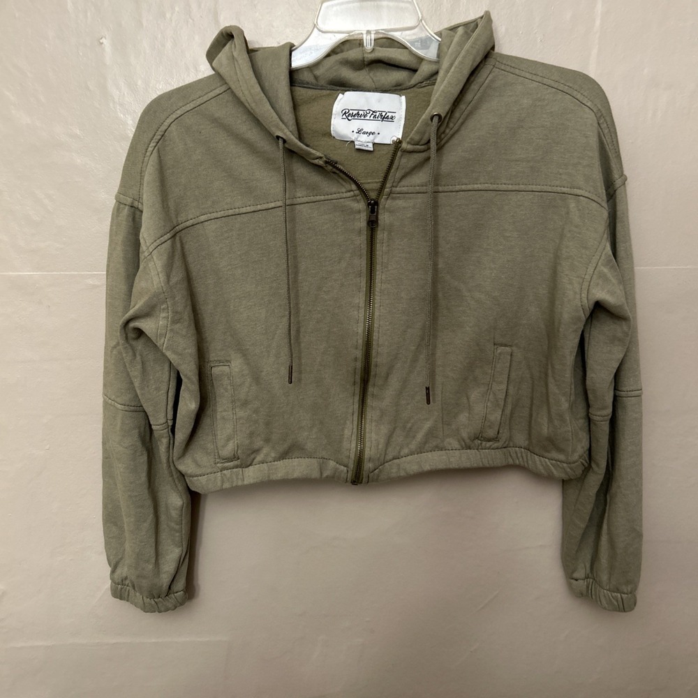 Reserve Fairfax Large Sage Green‎ Cropped Zip Front Hoodie Sweatshirt